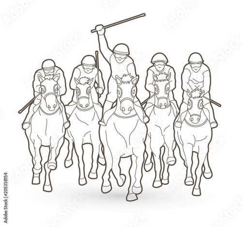 Horse racing ,Jockey riding horse outline  graphic vector.