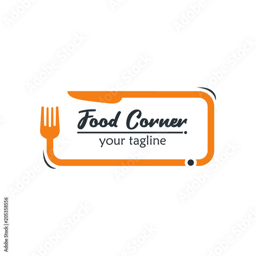 Good Food Logo Icon. Restaurant Culinary Kitchen Canteen Catering Design Concept. Rectangle Fork Knife Vector Illustration