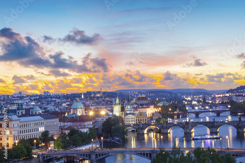 Beautiful view of Charles Bridge  Old Town and Old Town Tower of Charles Bridge  Czech Republic