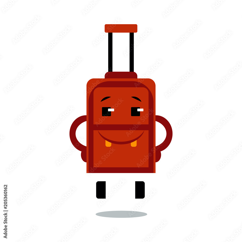 Happy suitcase cartoon character with smile on face ready for journey  isolated on white background. Vector illustration of joyful luggage bag for  vacation or business traveling. Stock Vector | Adobe Stock