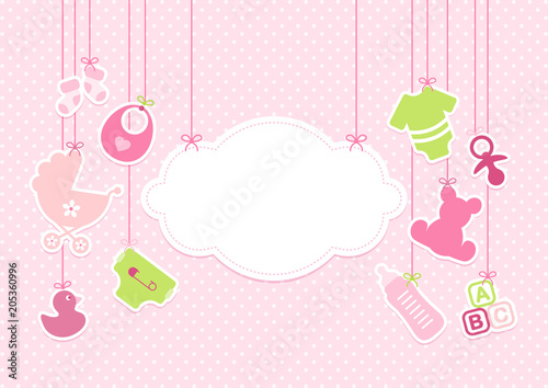 Card Baby Girl Symbols Hanging Cloud Pink