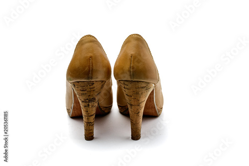 Brown vintage leather high heel plateau pumps photo