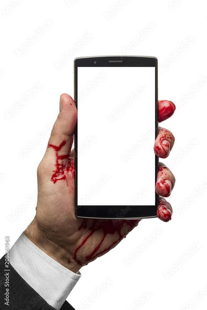 Bloody hand and smart phone concept Bloody hand and smart phone concept