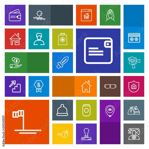 Modern, simple, colorful vector icon set with money, hat, film, wallet, weapon, telephone, beach, finance, male, can, medieval, investment, mexico, dollar, blue, video, building, house, knight icons