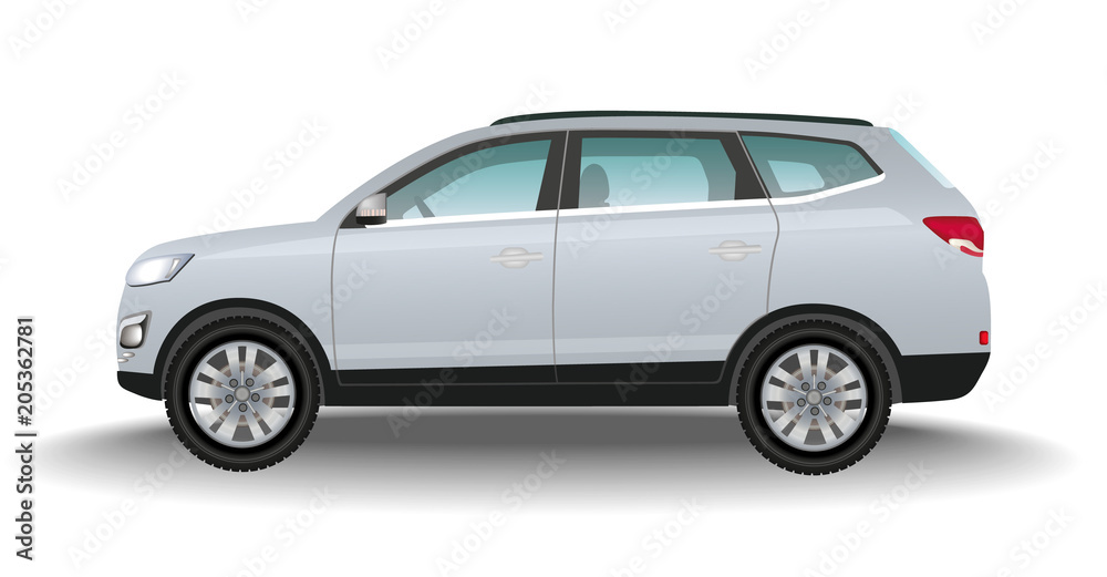 Offroad grey car on white background. Luxury vehicle. Realistic crossover. 4x4 transport. Vector