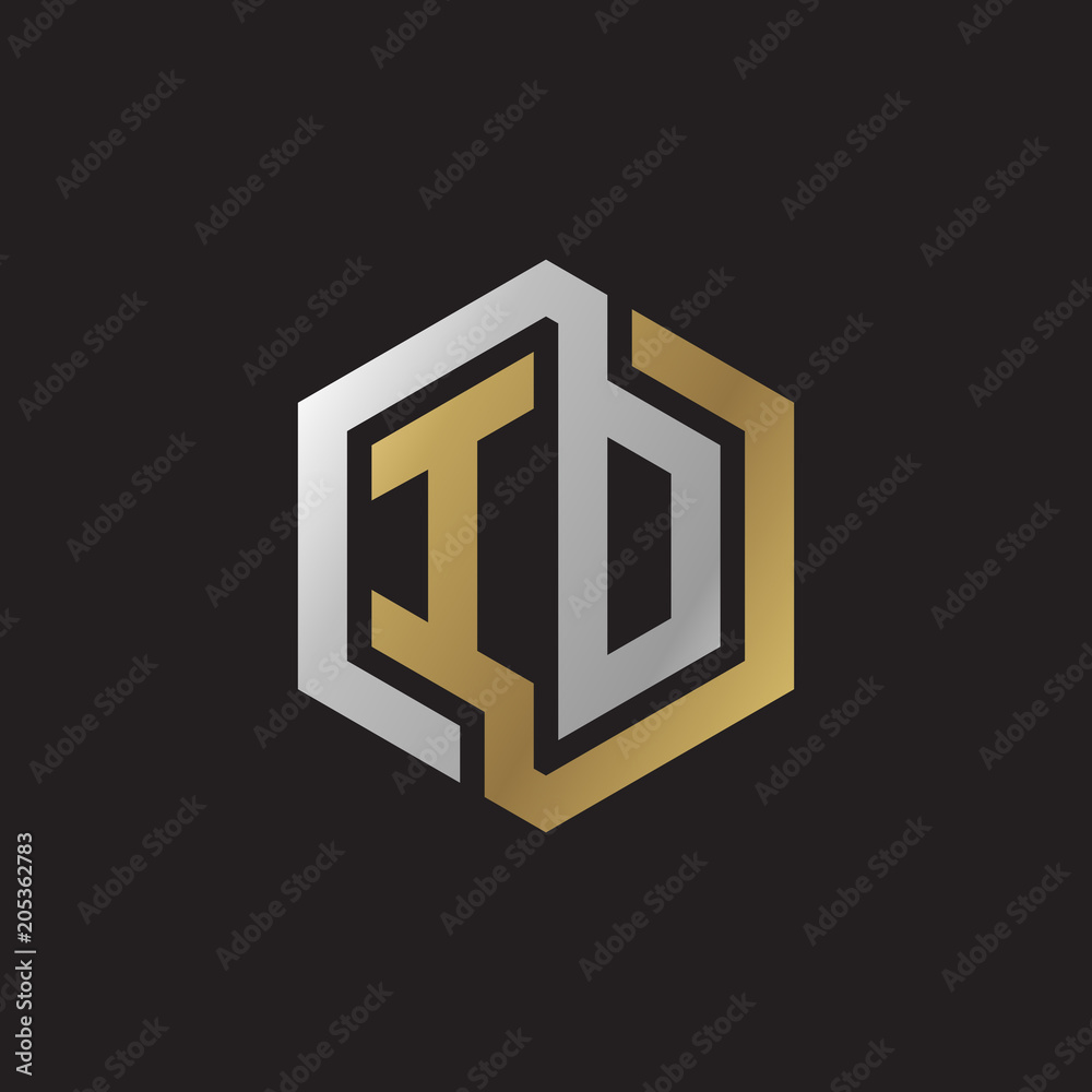 Initial letter ID, IO, looping line, hexagon shape logo, silver gold color on black background Initial letter ID, IO, looping line, hexagon shape logo, silver gold color on black background