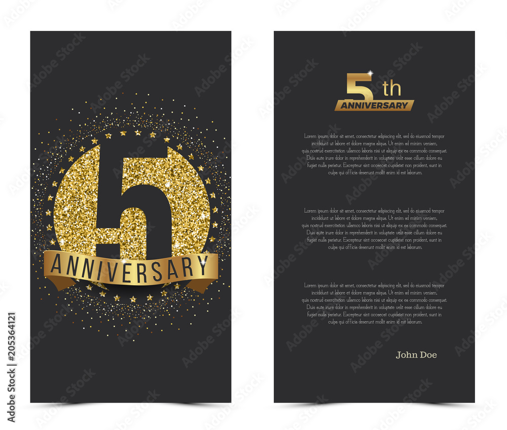5th anniversary card with gold elements. Vector illustration. 5th anniversary card with gold elements. Vector illustration.