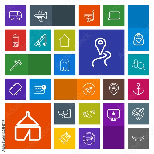 Modern, simple, colorful vector icon set with mask, magic, position, navigation, online, travel, wizard, skateboard, account, rudder, magician, internet, route, email, skate, halloween, board icons
