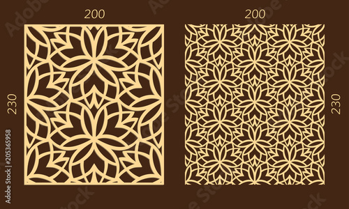 Laser cutting set. Woodcut vector trellis panel. Plywood lasercut eastern design. Hexagonal seamless pattern for printing, engraving, paper cutting. Stencil lattice ornament.