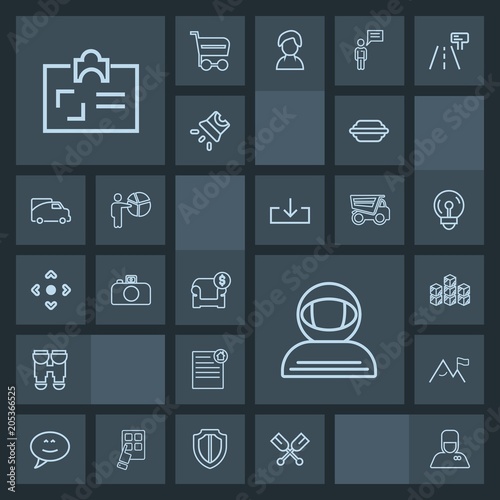 Modern, simple, dark vector icon set with warehouse, optical, lettuce, speech, bubble, view, hotel, canoe, card, science, chat, business, uniform, identity, white, spacesuit, space, estate, bun icons