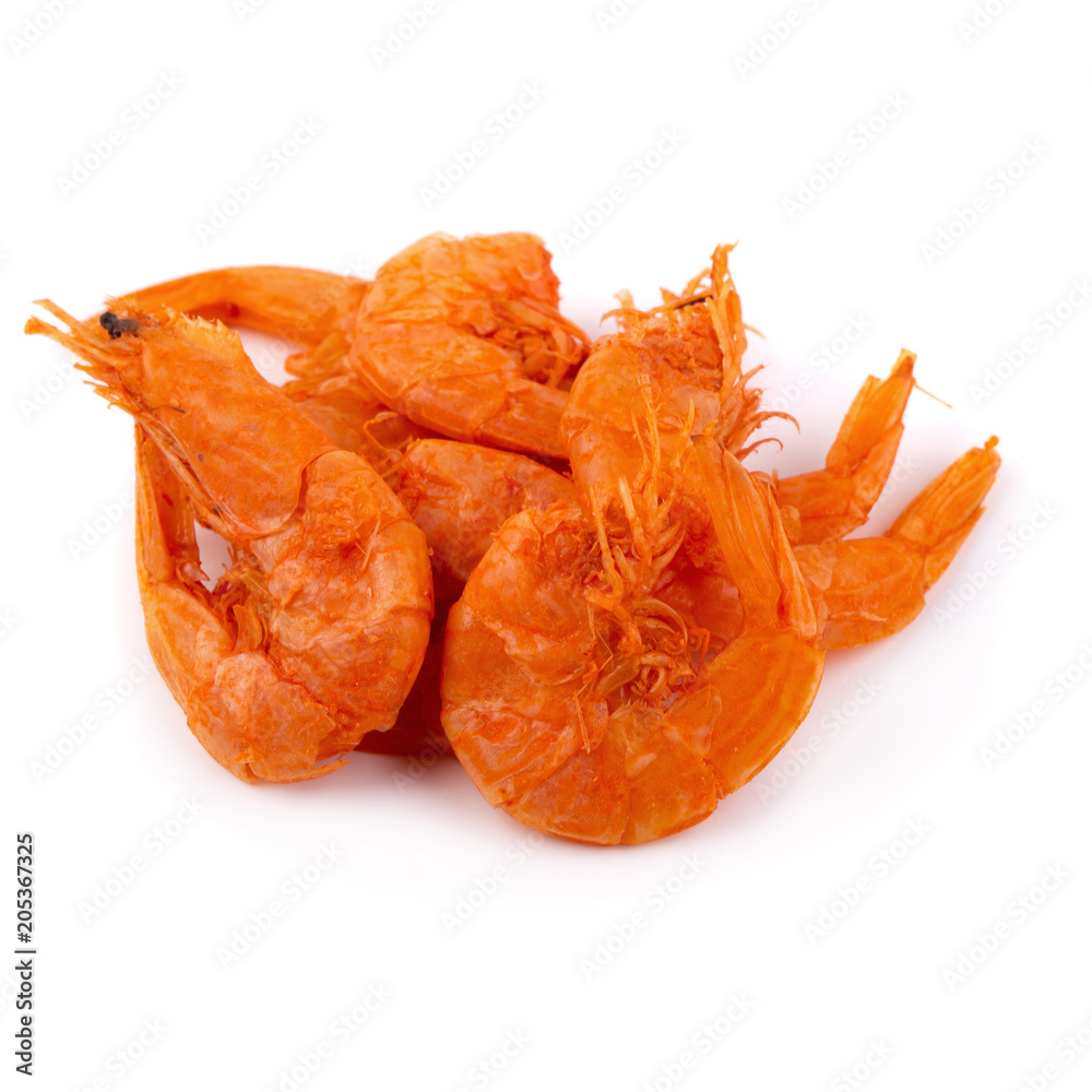 Close up dried shrimp on a white background Close up dried shrimp on a white background