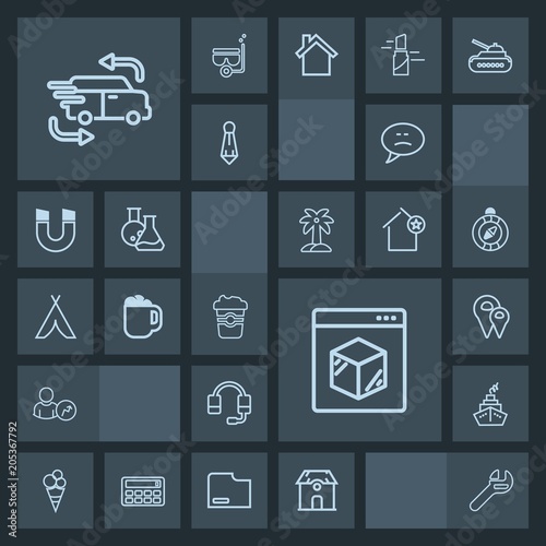 Modern, simple, dark vector icon set with internet, architecture, call, pin, estate, house, adventure, technology, message, wrench, car, mug, dessert, cup, shipping, location, drink, tent, road icons