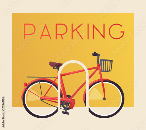 Bike parking. Bicycle sign for web or print. Cartoon vector illustration
