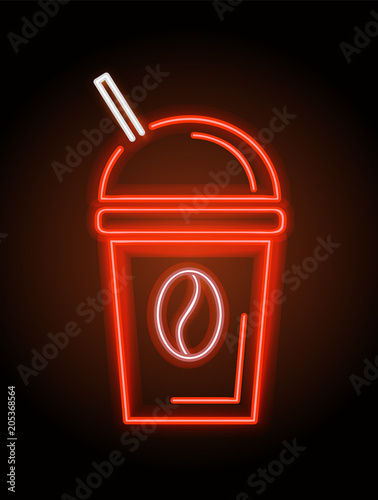 Coffee Cup and Straw Neon Sign Vector Illustration