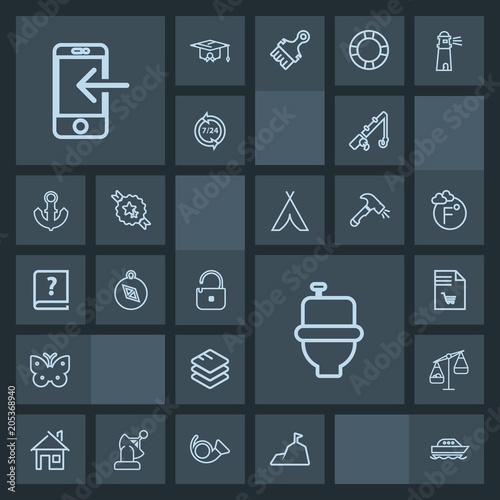 Modern, simple, dark vector icon set with mountain, notebook, wc, estate, wing, butterfly, sky, security, list, nature, phone, ocean, water, blue, weight, fishing, architecture, information, sea icons