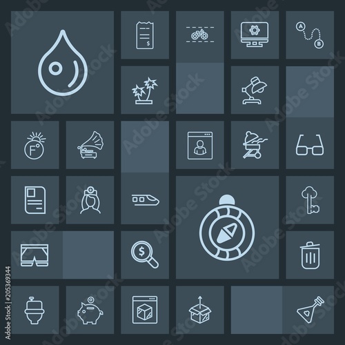 Modern, simple, dark vector icon set with compass, string, cardboard, home, musical, can, bathroom, package, table, east, restroom, wear, toilet, bin, lock, template, interior, abstract, drop icons