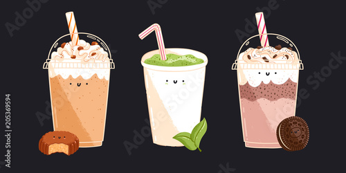 Cute desserts illustration, set 4