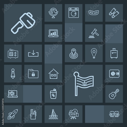 Modern, simple, dark vector icon set with competition, musical, screwdriver, fight, movie, retro, america, money, construction, rocket, national, juice, flag, cocktail, white, shuttle, launch icons