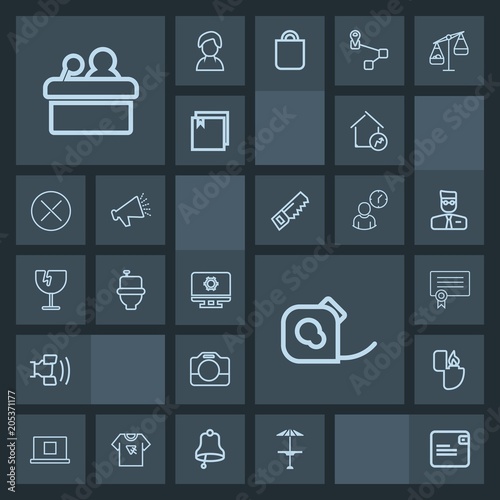 Modern, simple, dark vector icon set with tape, purse, light, internet, money, camera, real, film, presentation, computer, pub, business, telephone, electrical, wallet, bar, profile, friction icons