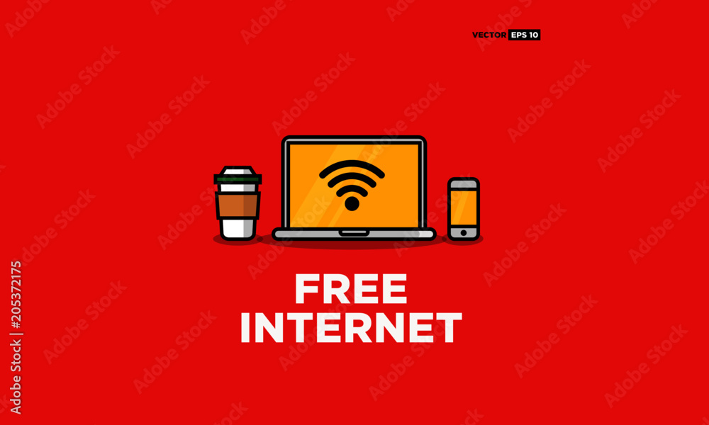 Fototapeta premium Free Internet Sticker Sign in Flat Modern Style Design