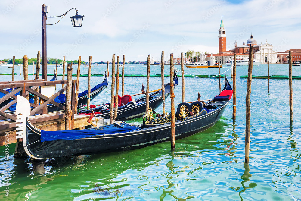 gondola on the embankment in Venice. Italy