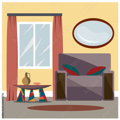 The interior of the room is furnished. Vector drawing.