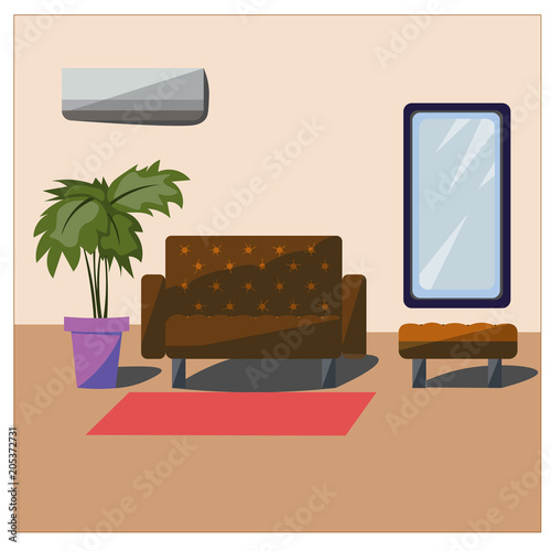 The interior of the room is furnished. Vector drawing.