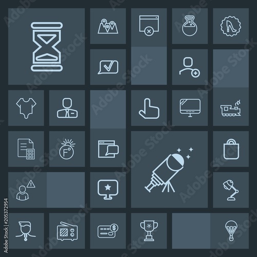 Modern, simple, dark vector icon set with winner, astronomy, interior, online, night, sign, medal, telescope, user, victory, temperature, web, network, championship, electricity, lamp, light icons