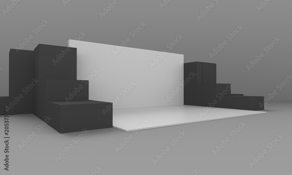 Empty Stand, Kiosk Or Booth Ready With Blank Walls For Customization Empty Stand, Kiosk Or Booth Ready With Blank Walls For Customization