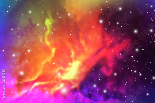 Elegant universe scientific outer space wallpaper. Cosmic light colorful nebula vector background for astronomy or astrology related art.