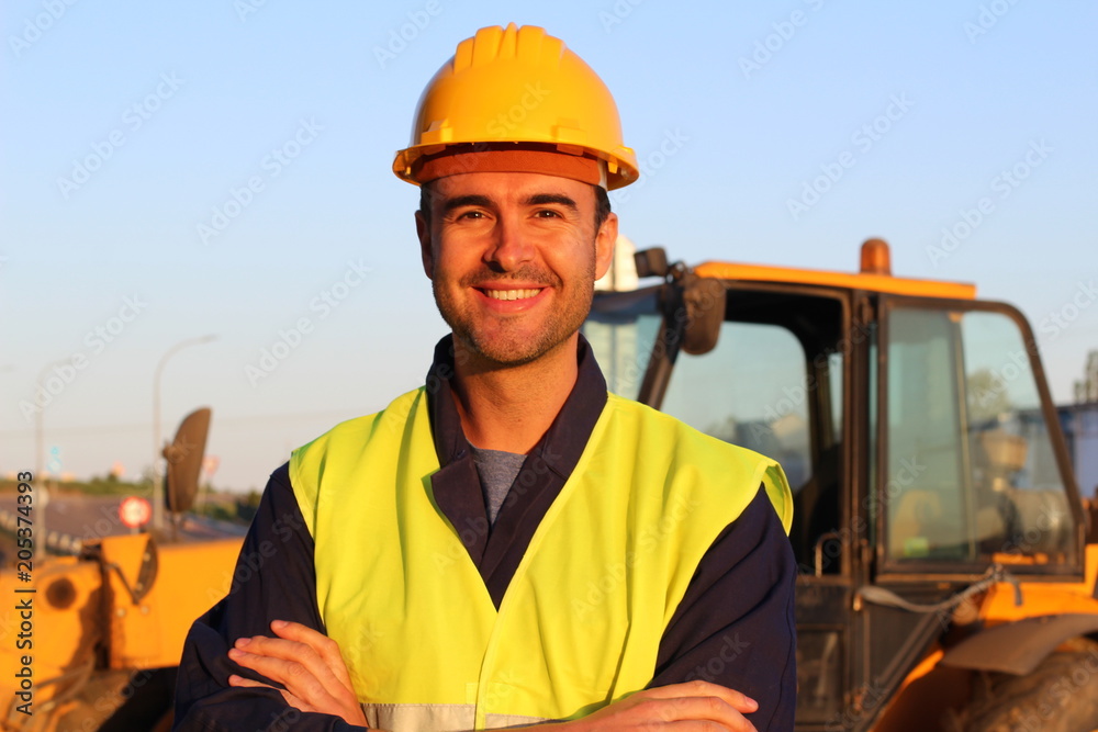 Happy labourer smiling close up Happy labourer smiling close up