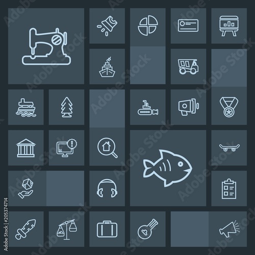 Modern, simple, dark vector icon set with estate, food, skate, box, fashion, board, loud, cargo, medieval, extreme, musical, voice, equipment, white, speaker, delivery, package, seafood, list icons