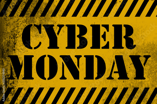 Cyber Monday sign yellow with stripes