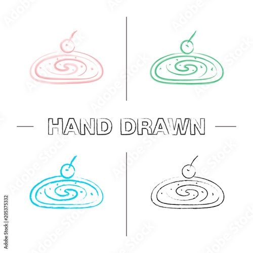 Cherry strudel hand drawn icons set