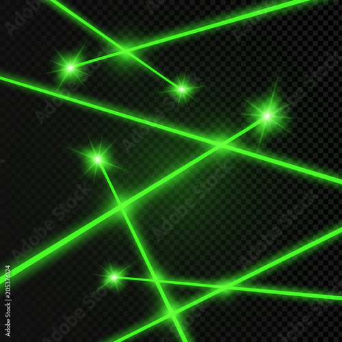 Abstract green laser beam. Transparent isolated on black background. Vector illustration.