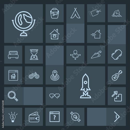 Modern, simple, dark vector icon set with house, right, white, upstairs, downstairs, craft, location, globe, rent, estate, fashion, property, idea, map, musical, sign, cycle, business, rocket icons