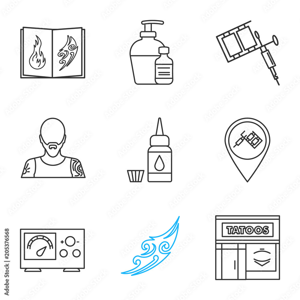 Tattoo studio linear icons set Tattoo studio linear icons set