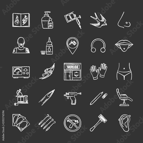 Tattoo studio chalk icons set