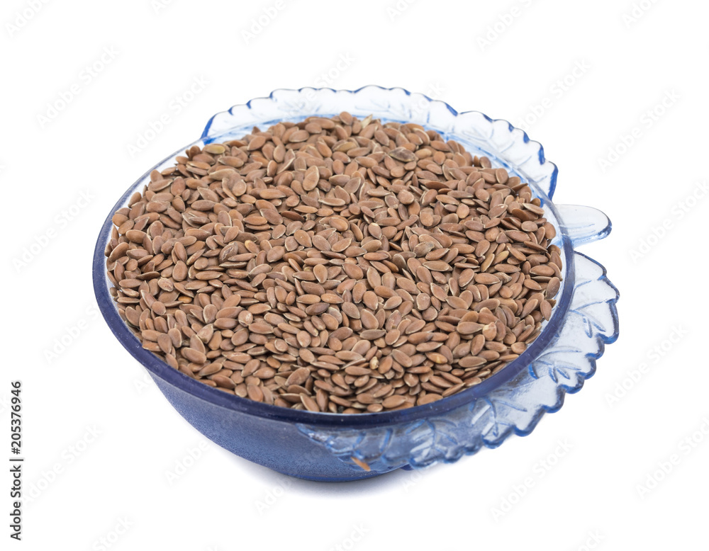 Organic Flax Seeds Also Know as Alsi, Linum usitatissimum or linseed Isolated on White Background