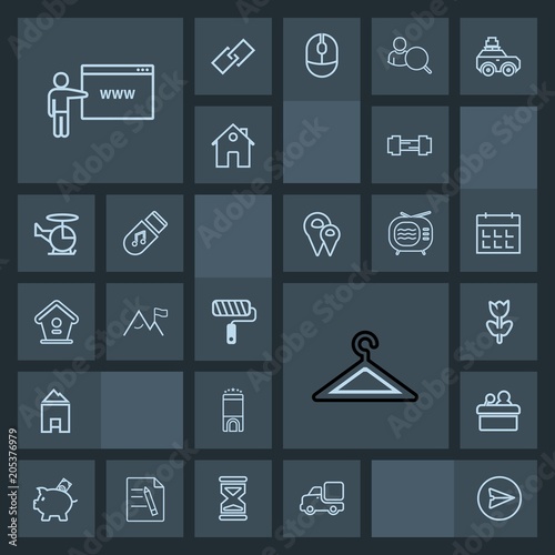 Modern, simple, dark vector icon set with paint, finance, business, web, conference, exercise, investment, fitness, hotel, workout, presentation, home, fashion, coin, communication, meeting, go icons