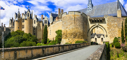 Montreuil-Bellay Castle France, Medieval Fortress with Powerful Yellow Stone Towers Panorama 8K, Anjou Loire Valley Historic Architecture, Ancient Defensive Walls and French Heritage Travel Scenic