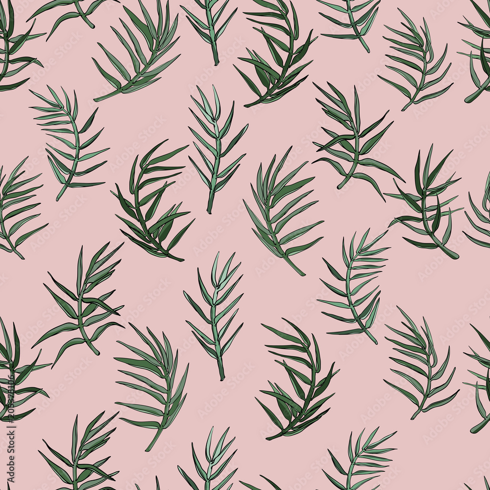 Naklejka premium Palm leaves seamless background.