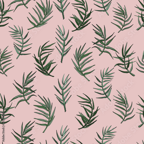 Palm leaves seamless background.