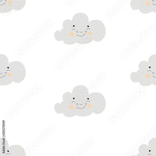 Tapety Wzór Skandynawskie dzieci gryzmoły elementy chmury monochromatyczne tło szary czarny biały żółty