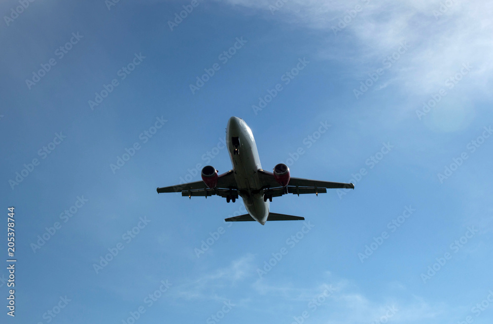 plane view from the front in the sky