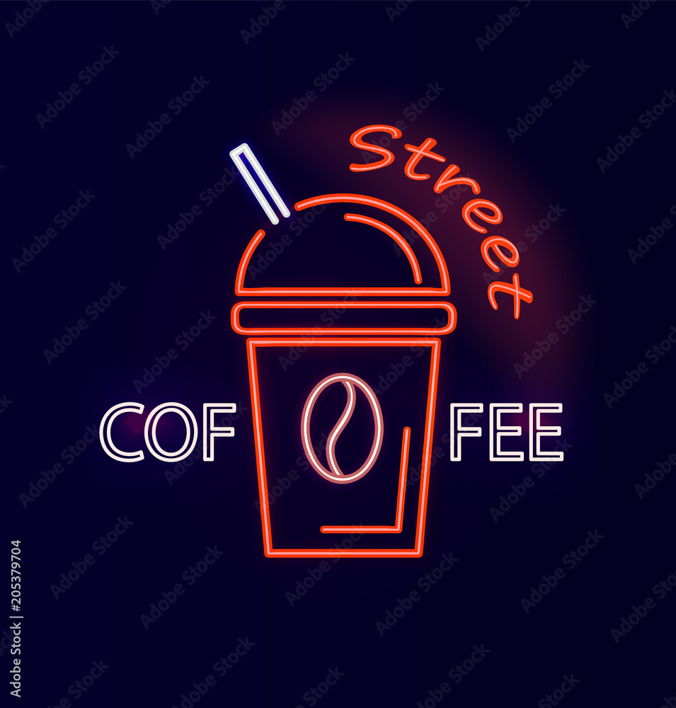 Street Coffee Signboard Neon Vector Illustration