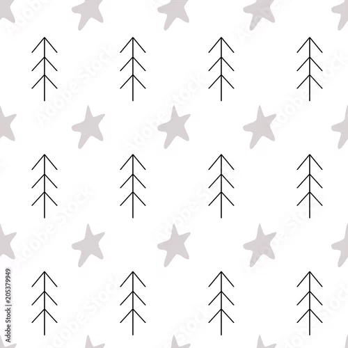 Tapety Wzór Skandynawskie dzieci gryzmoły elementy jodły elementy monochromatyczne i gwiazda tła