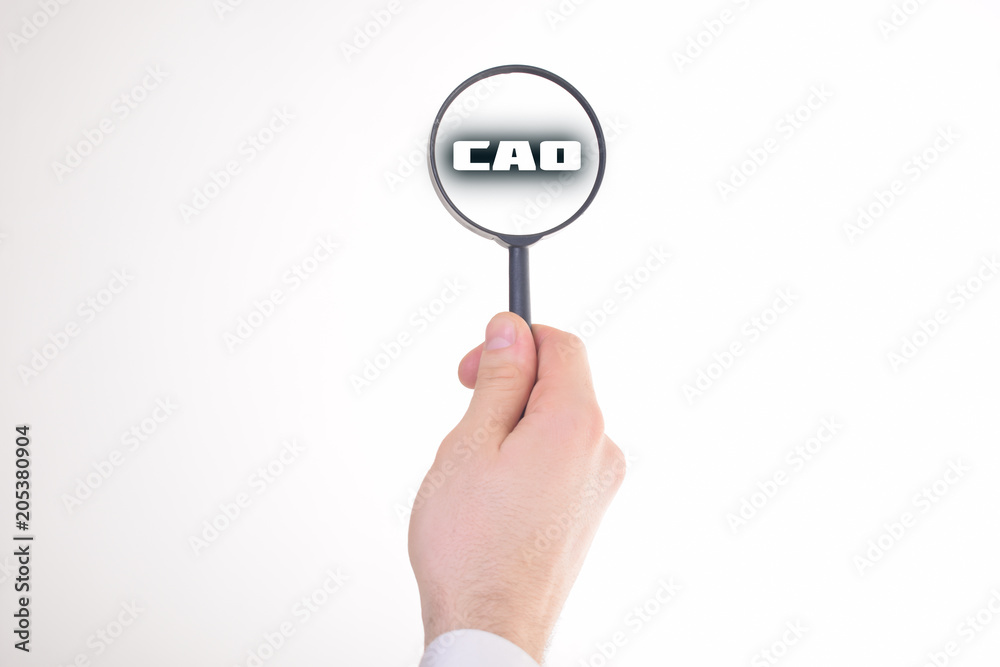 Businessman looking at a magnifying glass word:CAO