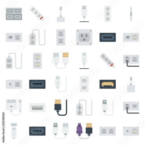 connector cable icons set
