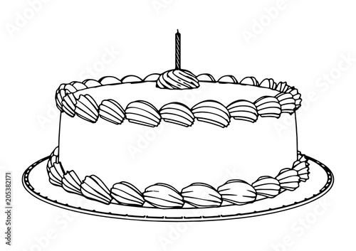 sketch of cake with a candle vector